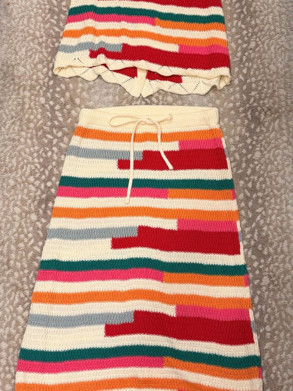 Cream Multicolor Striped Knit Skirt - Women's Dress